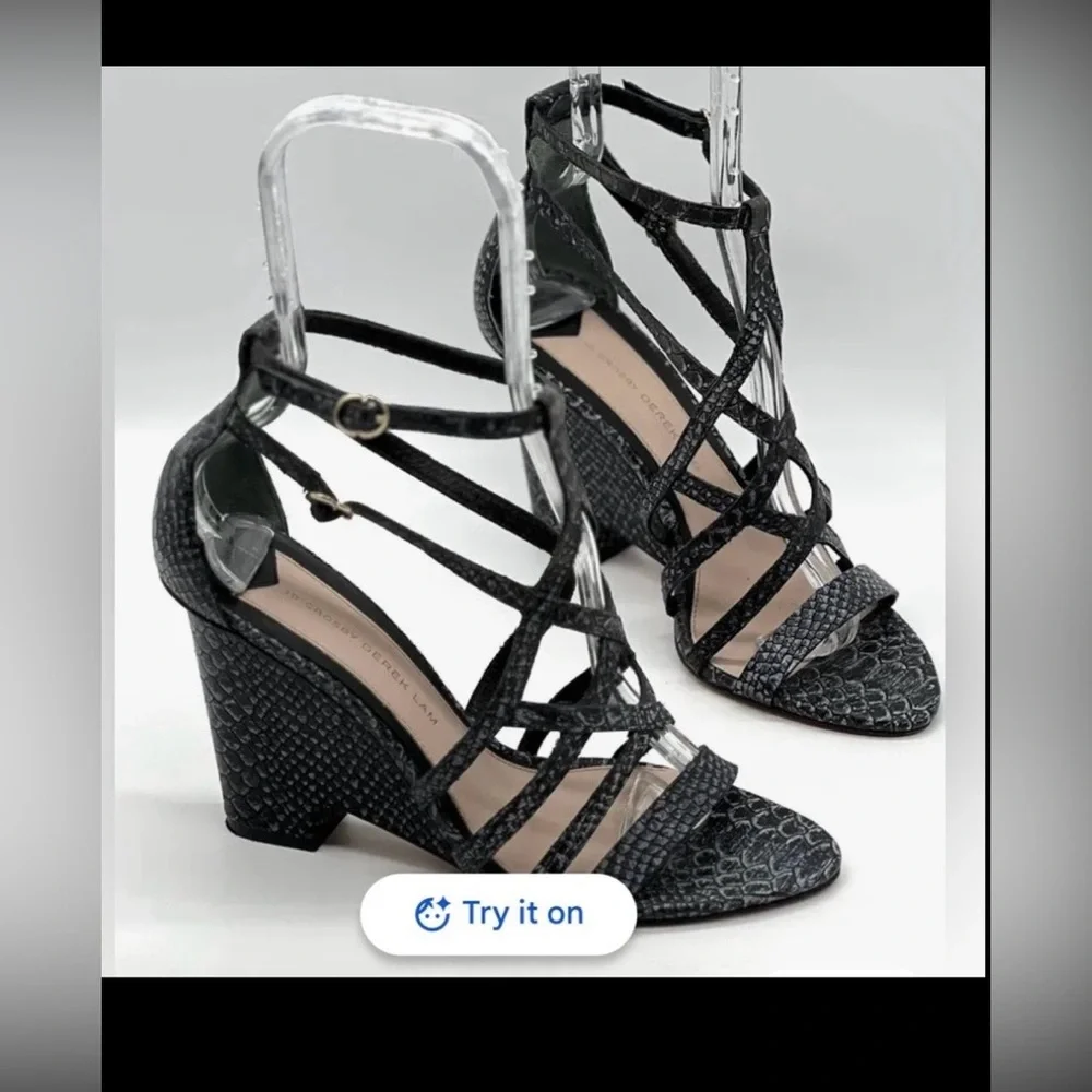 Crosby Derek Lam Zanzibar Wedge Leather Heels snakeskin texture black size 6.5